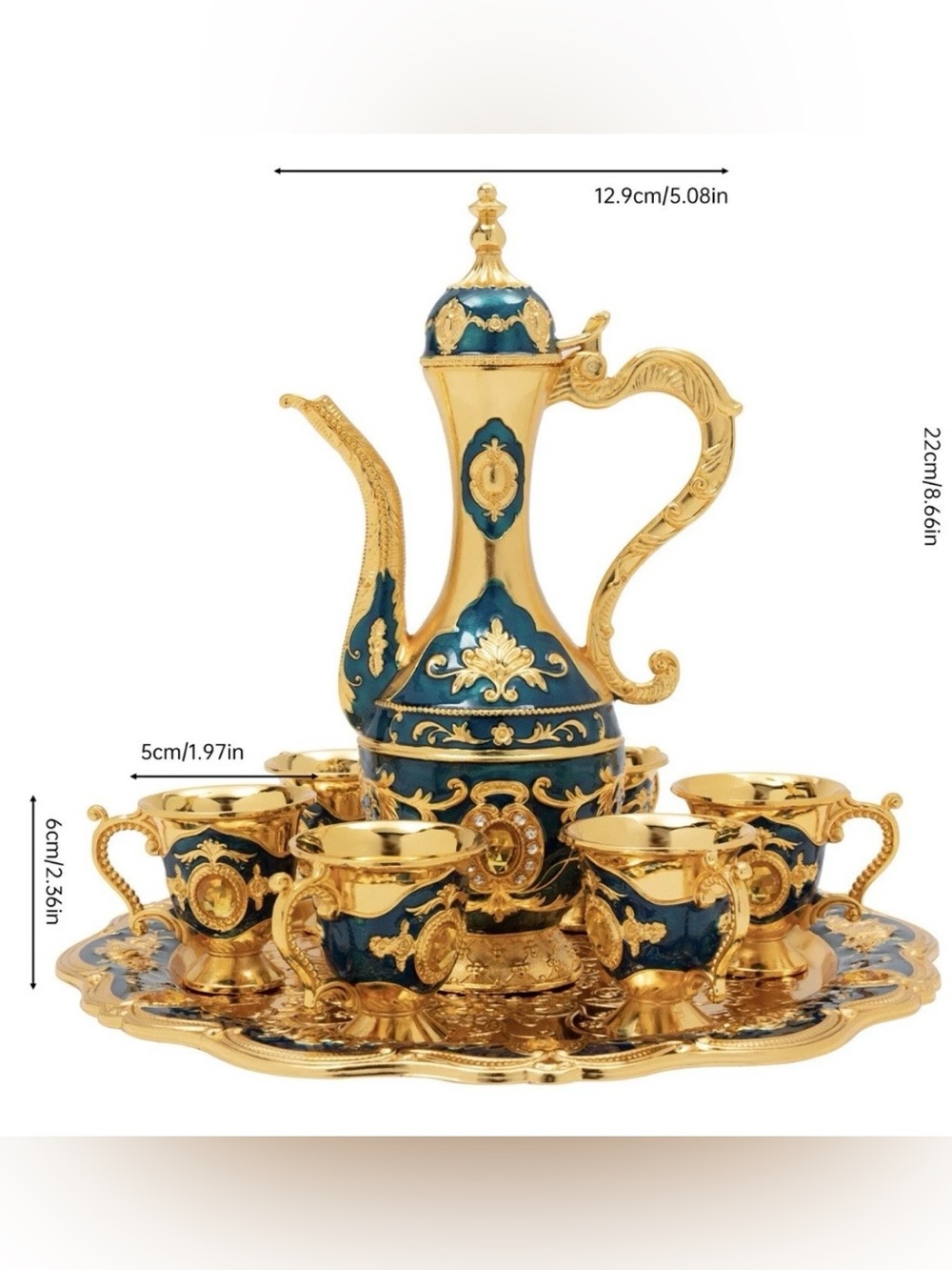 Ornate Gold and Teal Decorative Coffee Set - Elegant Home Art
